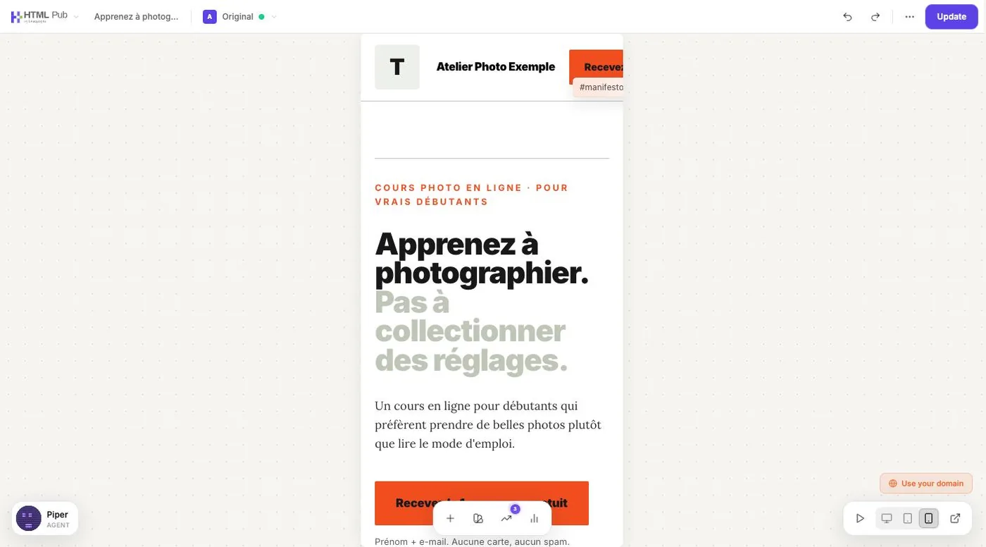 Aperçu mobile dans l'éditeur Leadpages : vérification de la mise en page sur téléphone