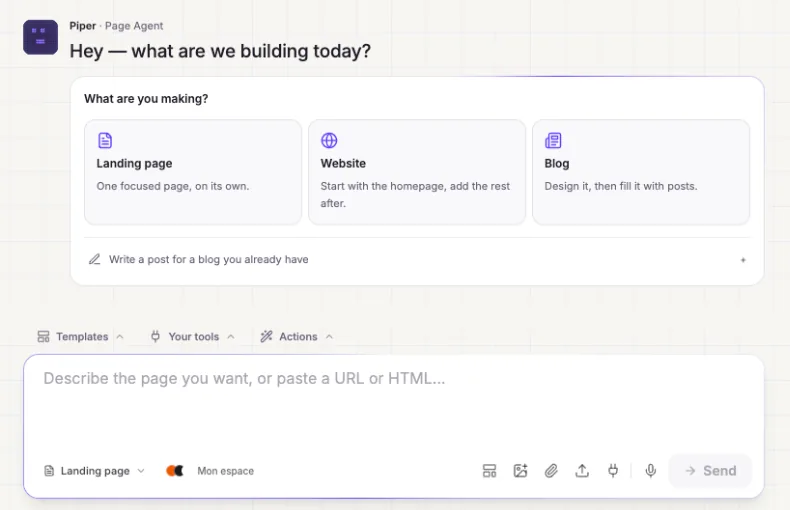 Écran Create : l'assistant demande « What are you making? »