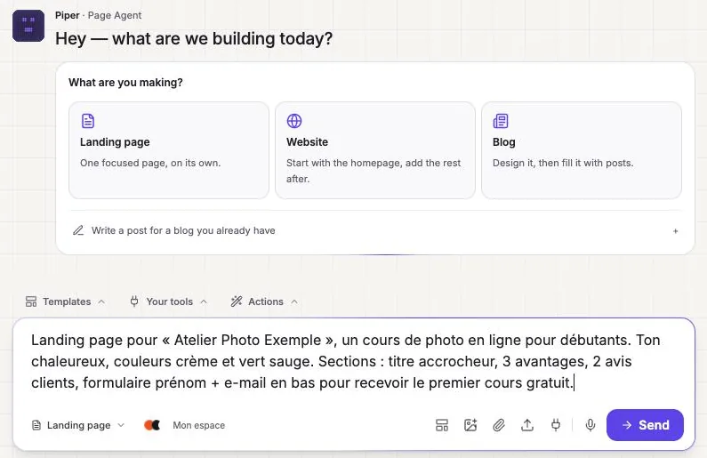 Description d'une landing page tapée dans la barre de saisie
