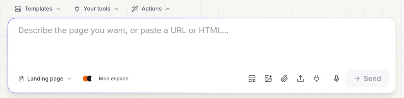 Barre de saisie où coller du HTML, avec l'icône d'envoi de fichier