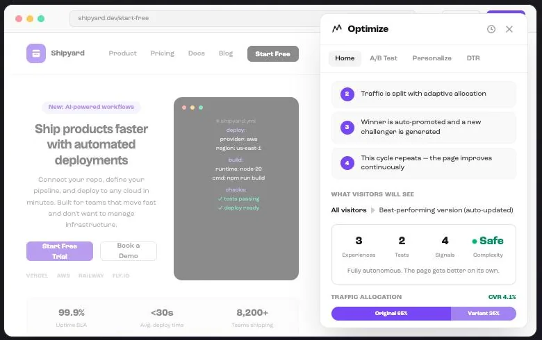Panneau Optimize : activation de Smart Traffic pour une répartition intelligente du trafic